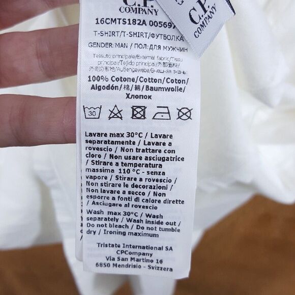 CP COMPANY Shirt Mens XXL Ivory Pullover Crew Short Sleeve Pocket Logo Tee $185 - Picture 7 of 10